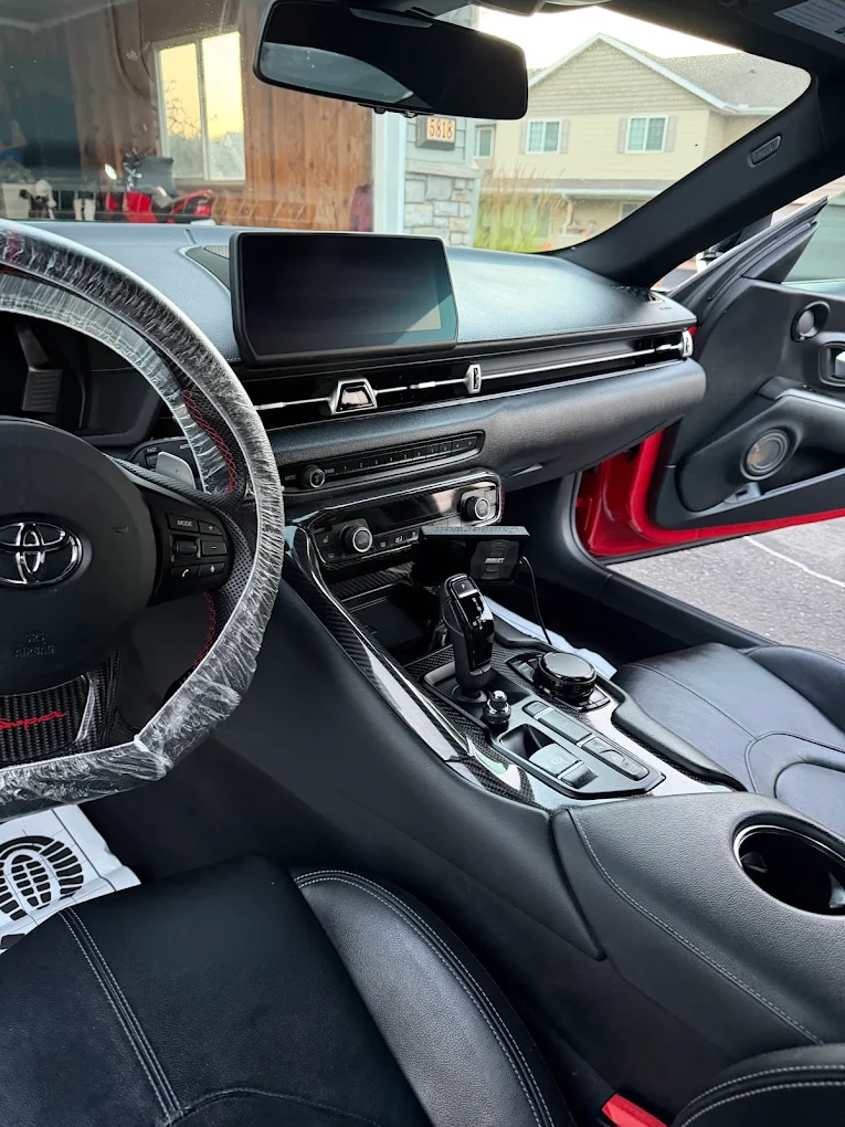 Toyota Supra dash and console after detailing